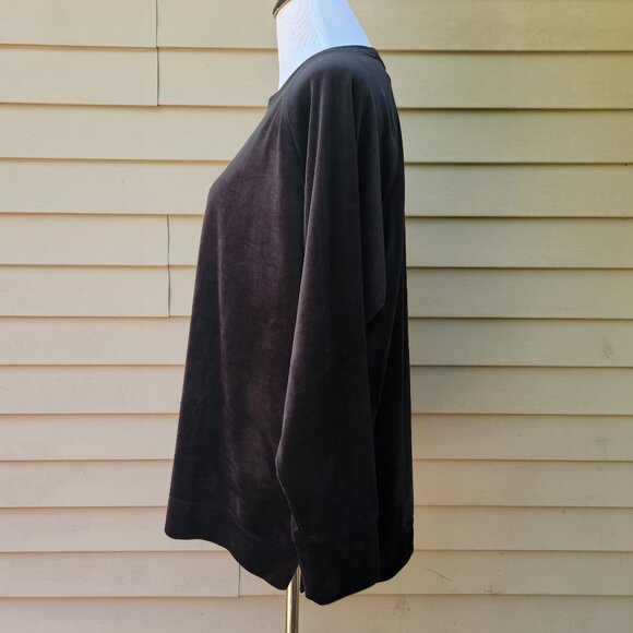 Time & Tru Plus Black Velour Lounge Top Sweatshirt Raglan Sleeves Solid Comfy - Picture 7 of 14